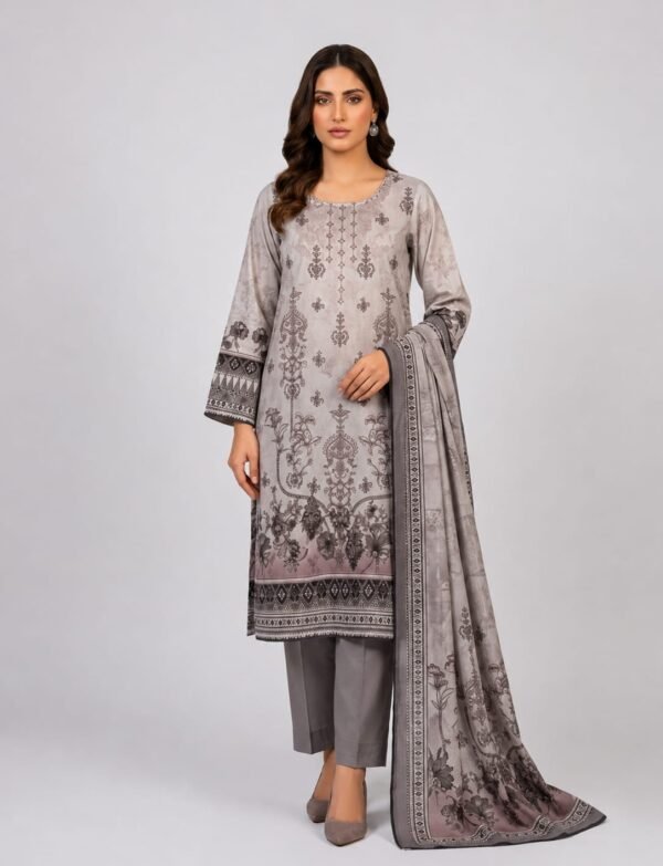 Premium Digital Print Lawn Suit with Embroidery – 3 Piece Unstitched