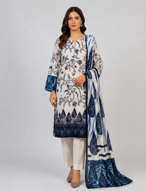 Premium Lawn Suit with Embroidered Shirt & Digital Voile Dupatta – 3 Piece