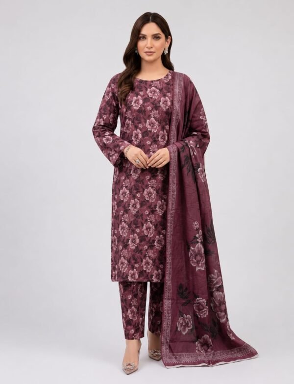 Tameem Printed Airjet Lawn Suit with Slub Dupatta – 3 Piece Unstitched