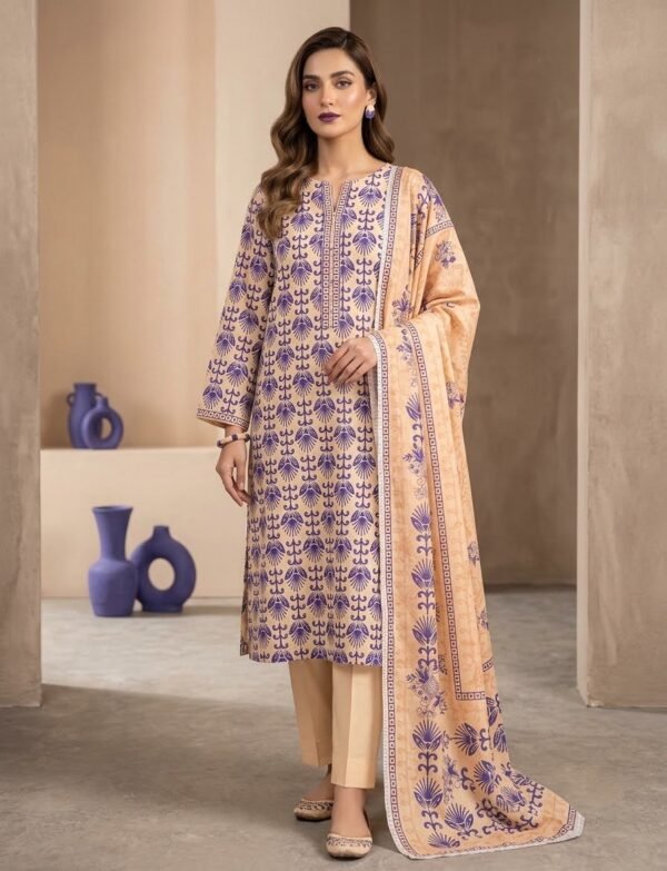 Al-Karam. Shirt.printed premium linen.Dupatta.printed linen.Trouser.premium dyed linen