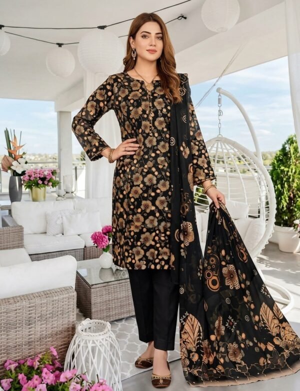 Beechtree 3pcShirt fabric.doria linen digital all over printed shirt.Dupatta fabric.Linen printed dupatta.Dyed.trouer