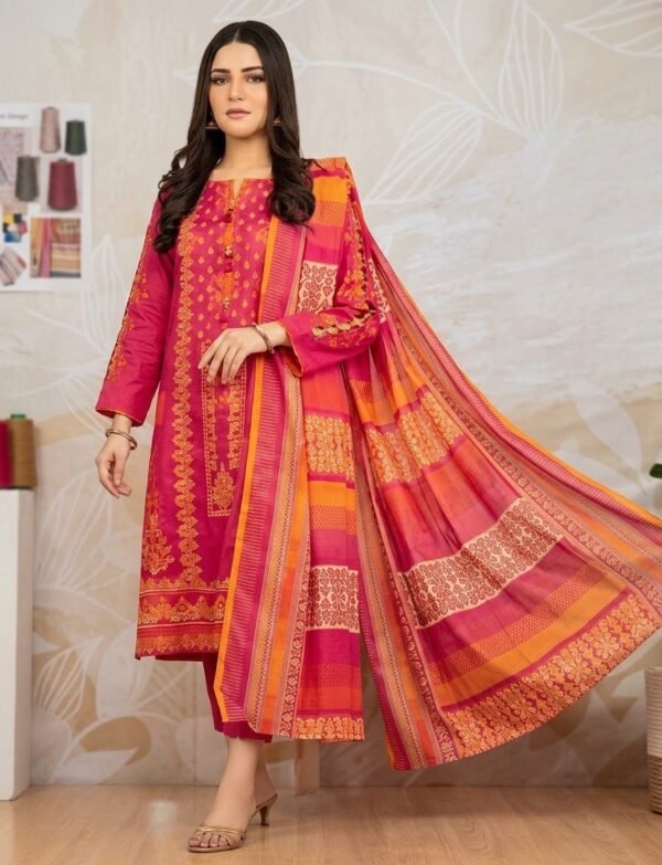 Edenrobe 3pc khaddar.Printed khaddar shirt: Printed khaddar dupatta  : 2.5m.Dyed khaddar trouser.